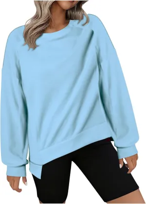 Womens Oversized Crewneck Sweatshirts Long Sleeve High Low Pullover Tops Fall Fashion Tops Winter Comfy Clothes 2024