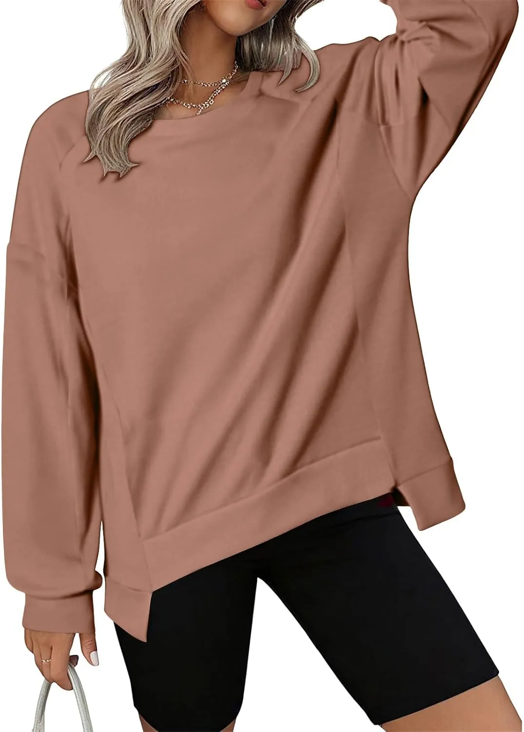 Womens Oversized Crewneck Sweatshirts Long Sleeve High Low Pullover Tops Fall Fashion Tops Winter Comfy Clothes 2024