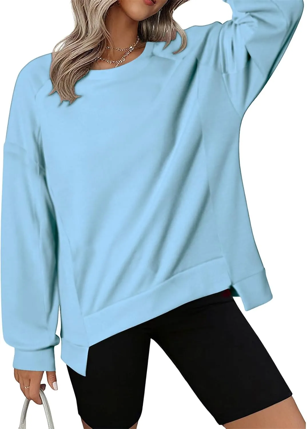 Womens Oversized Crewneck Sweatshirts Long Sleeve High Low Pullover Tops Fall Fashion Tops Winter Comfy Clothes 2024