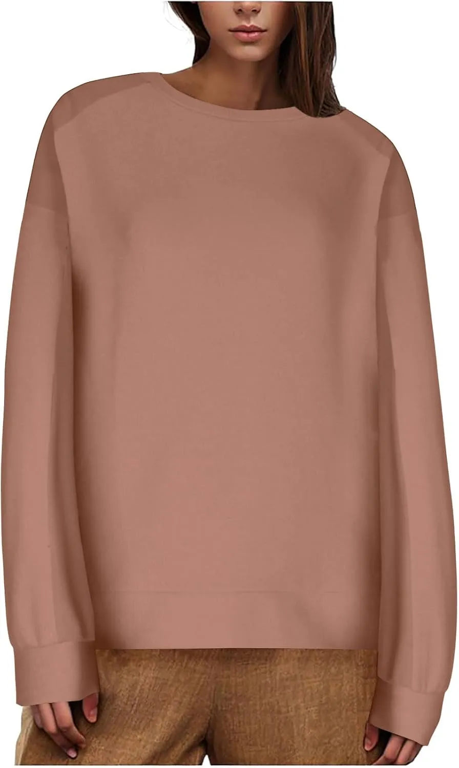 Womens Oversized Crewneck Sweatshirts Long Sleeve High Low Pullover Tops Fall Fashion Tops Winter Comfy Clothes 2024