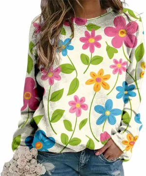 Women's Oversized Graphic Sweatshirts Flower 3D Print Shirts Casual Long Sleeve Crewneck Pullovers Tops Plus Size