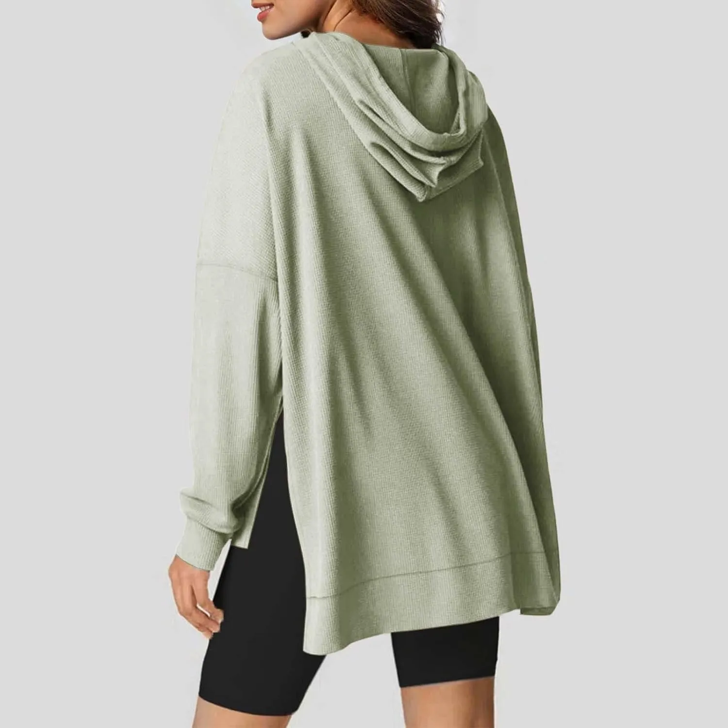 Womens Oversized Hoodies Casual Long Sleeve Drawstring Hooded Side Split Loose Sweatshirts Fall Workout Pullover Tops