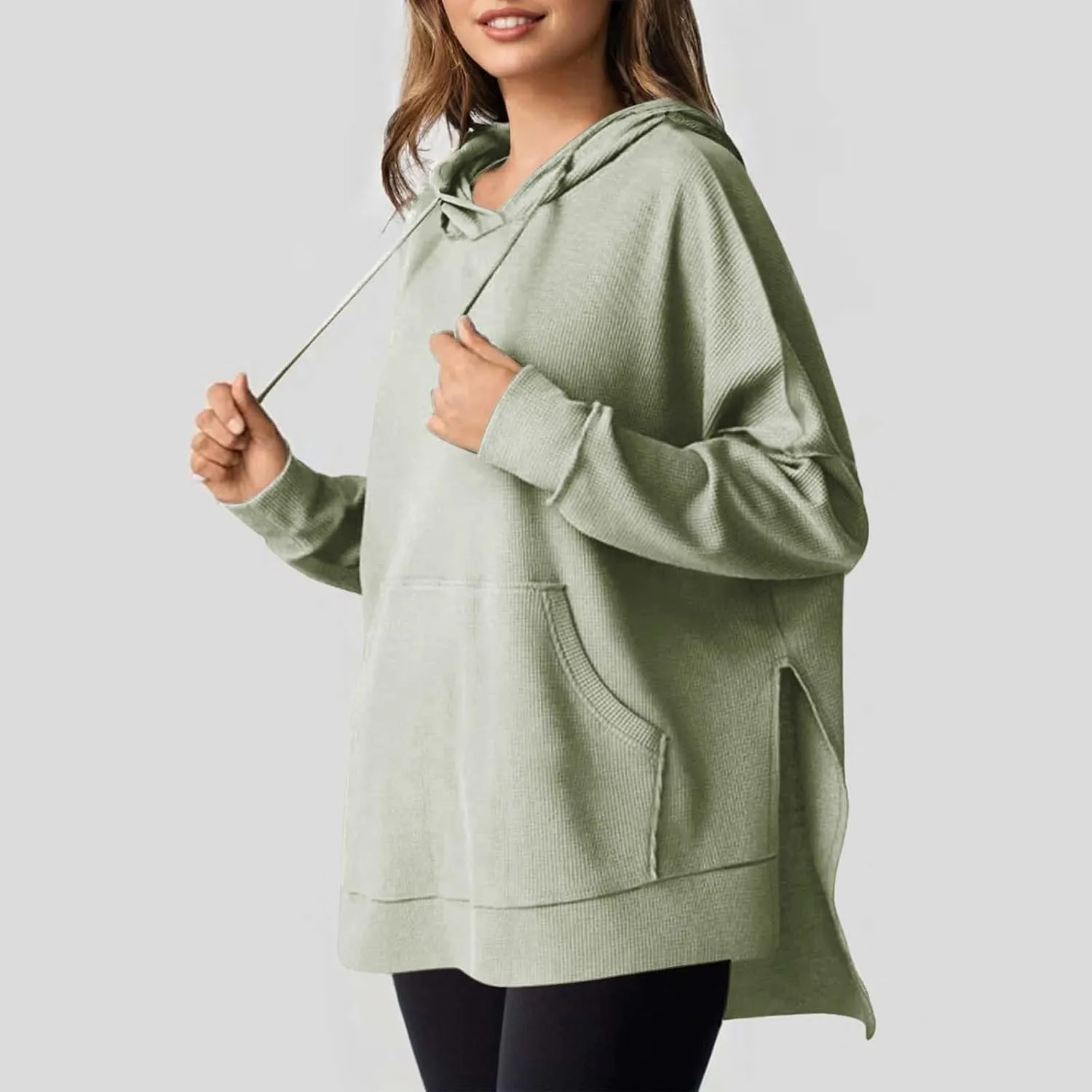 Womens Oversized Hoodies Casual Long Sleeve Drawstring Hooded Side Split Loose Sweatshirts Fall Workout Pullover Tops