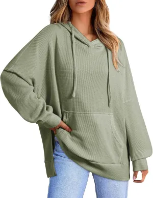 Womens Oversized Hoodies Casual Long Sleeve Drawstring Hooded Side Split Loose Sweatshirts Fall Workout Pullover Tops