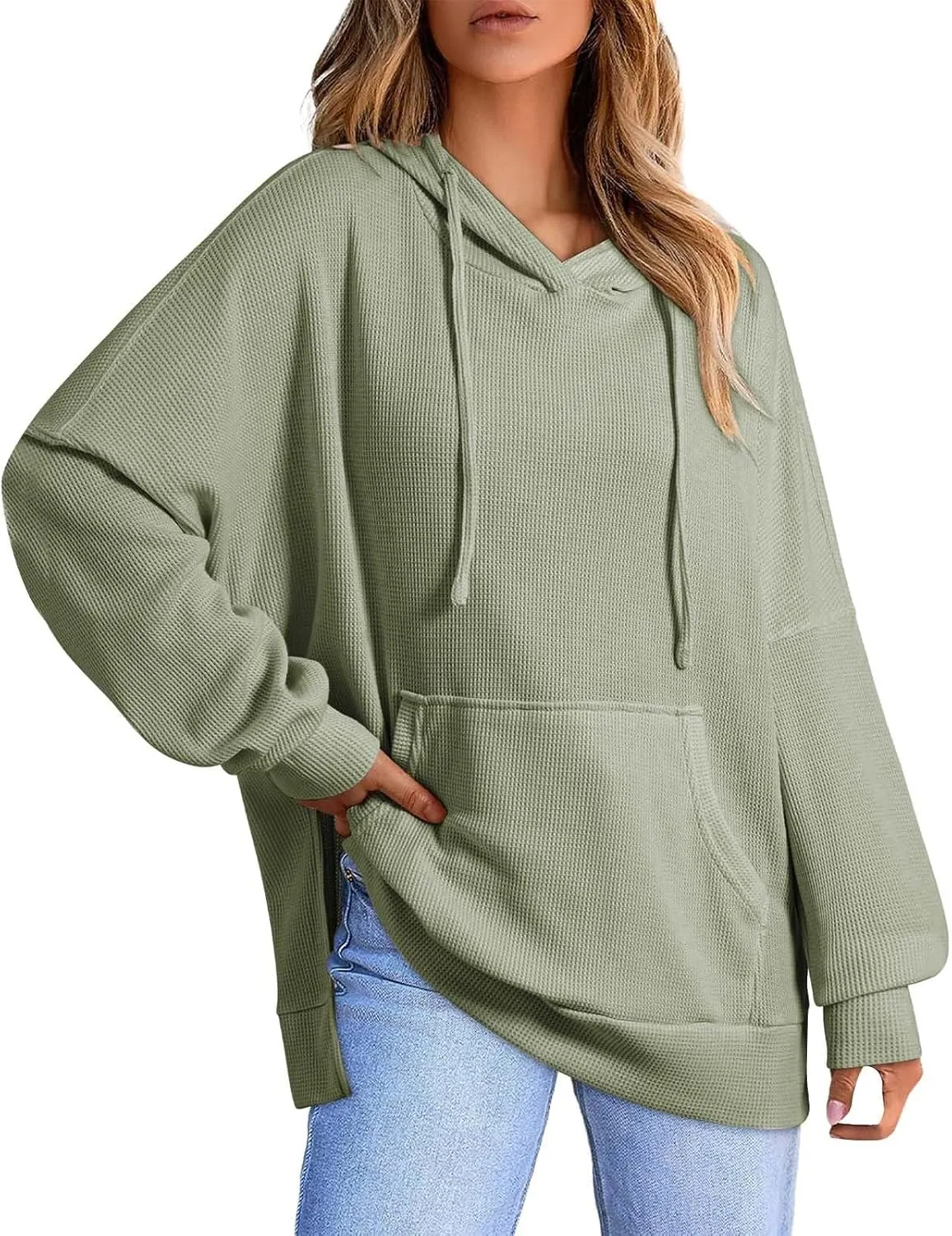 Womens Oversized Hoodies Casual Long Sleeve Drawstring Hooded Side Split Loose Sweatshirts Fall Workout Pullover Tops