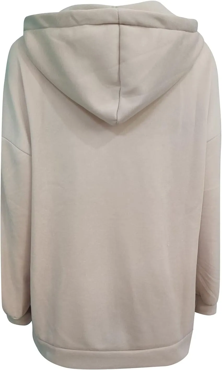 Women's Oversized Long Hoodies Jacket Casual Zip Up Cowl Neck Sweatshirts Pullover Coat Drawstring Tops with Pockets