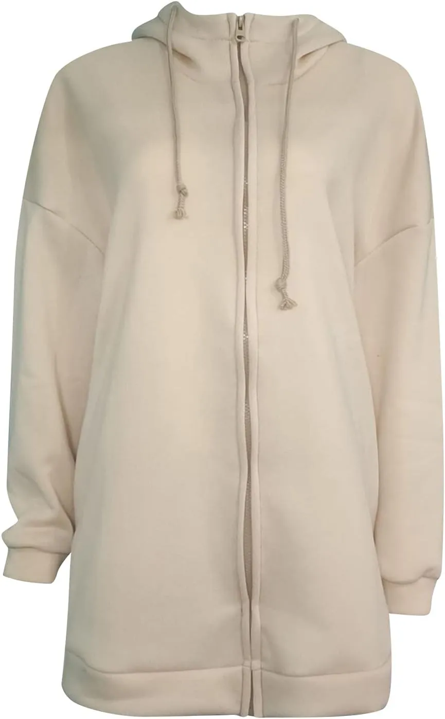 Women's Oversized Long Hoodies Jacket Casual Zip Up Cowl Neck Sweatshirts Pullover Coat Drawstring Tops with Pockets