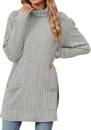 Womens Oversized Turtleneck Sweaters Mock Neck Slim Fit Ribbed Knit Pullover Jumpers Tunic Sweaters for Leggings