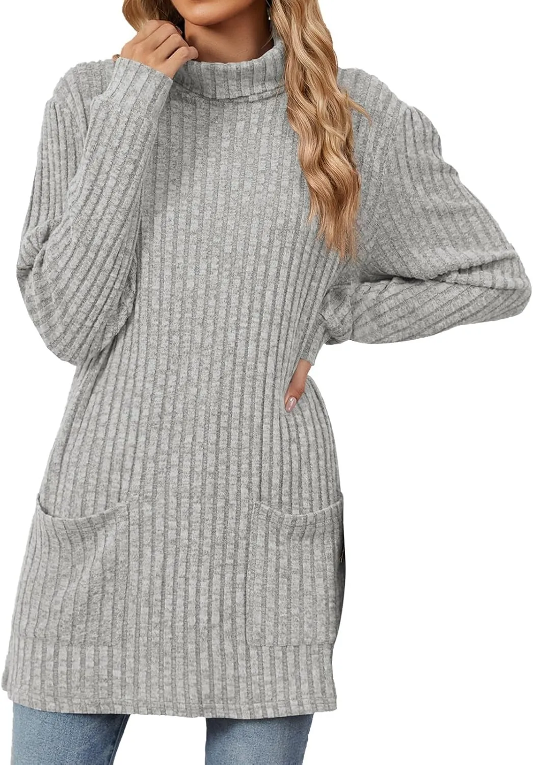 Womens Oversized Turtleneck Sweaters Mock Neck Slim Fit Ribbed Knit Pullover Jumpers Tunic Sweaters for Leggings