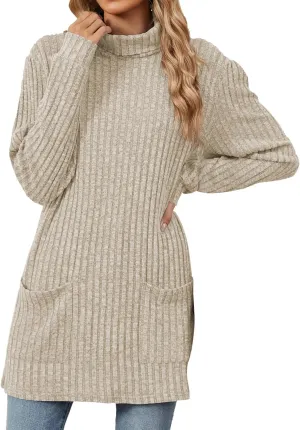 Womens Oversized Turtleneck Sweaters Mock Neck Slim Fit Ribbed Knit Pullover Jumpers Tunic Sweaters for Leggings