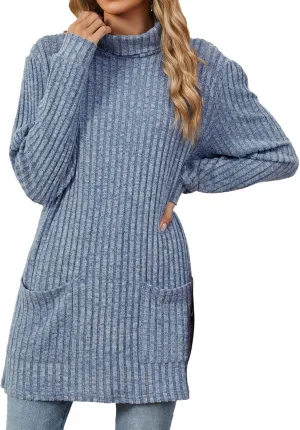 Womens Oversized Turtleneck Sweaters Mock Neck Slim Fit Ribbed Knit Pullover Jumpers Tunic Sweaters for Leggings