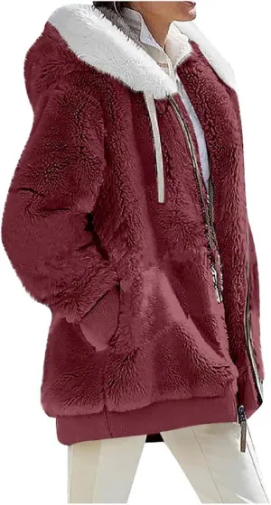 Womens Plus Size Fuzzy Fleece Jacket Casual Long Sleeve Hooded Cardigan Coats 2024 Winter Oversized Soft Warm Outwear