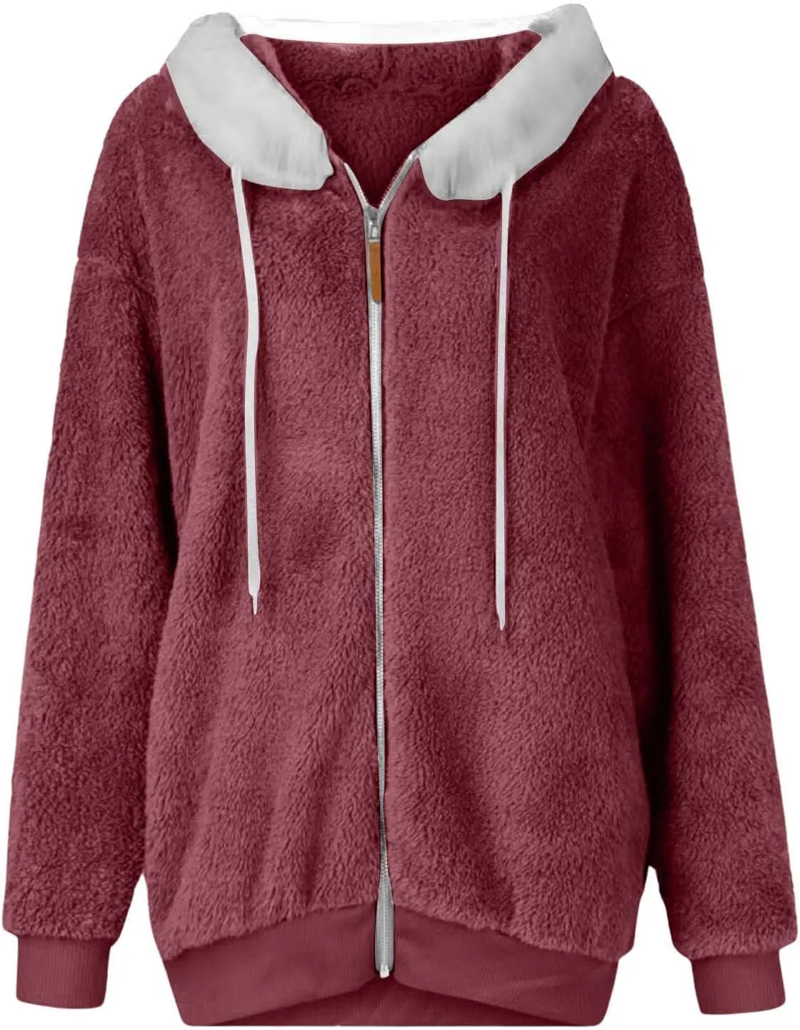 Womens Plus Size Fuzzy Fleece Jacket Casual Long Sleeve Hooded Cardigan Coats 2024 Winter Oversized Soft Warm Outwear