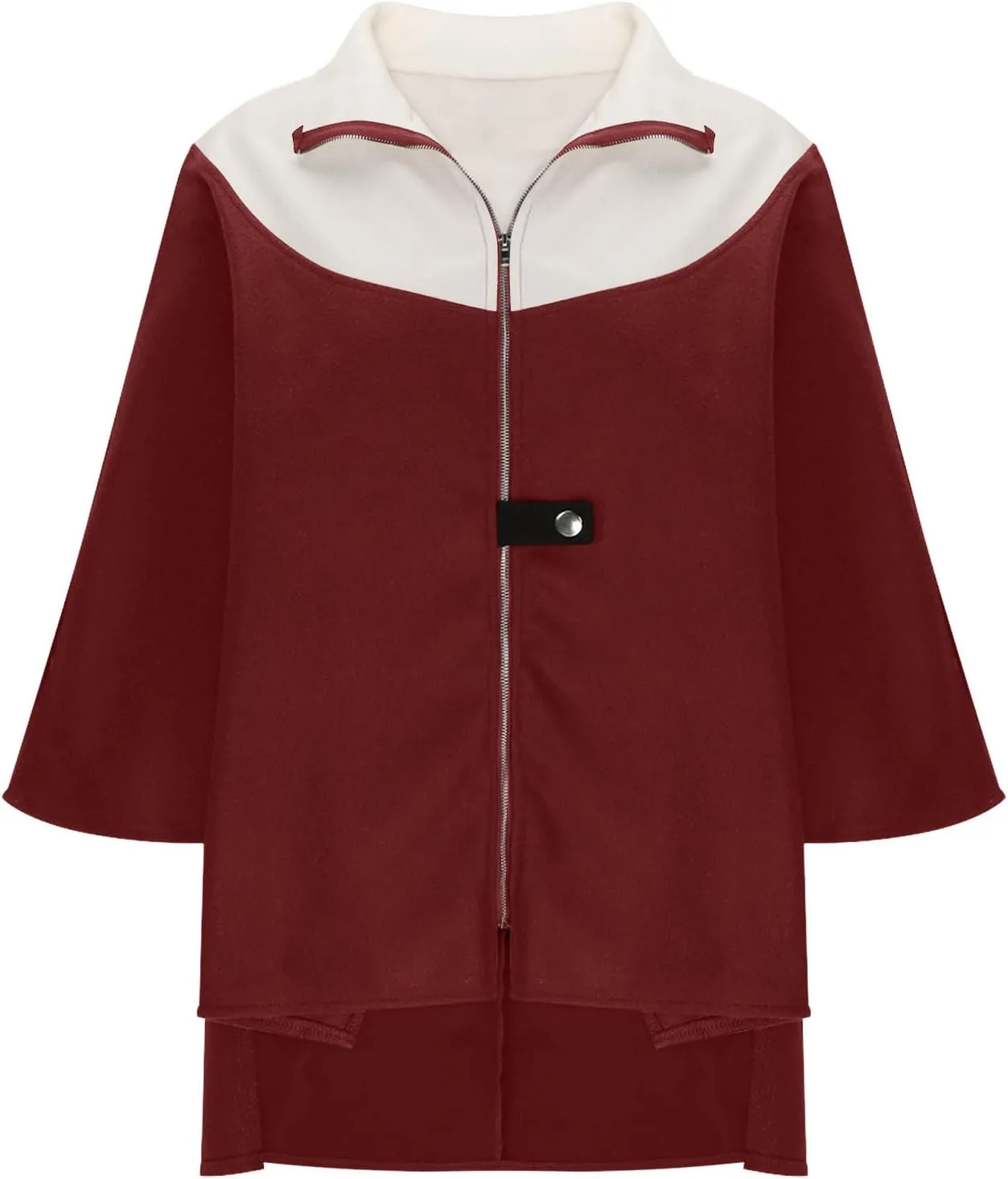 Womens Plus Size Peacoat Jacket Wool Blend Jacket Stand Collar Zip Up Jacket Loose Coat Batwing Long Sleeve Cardigan