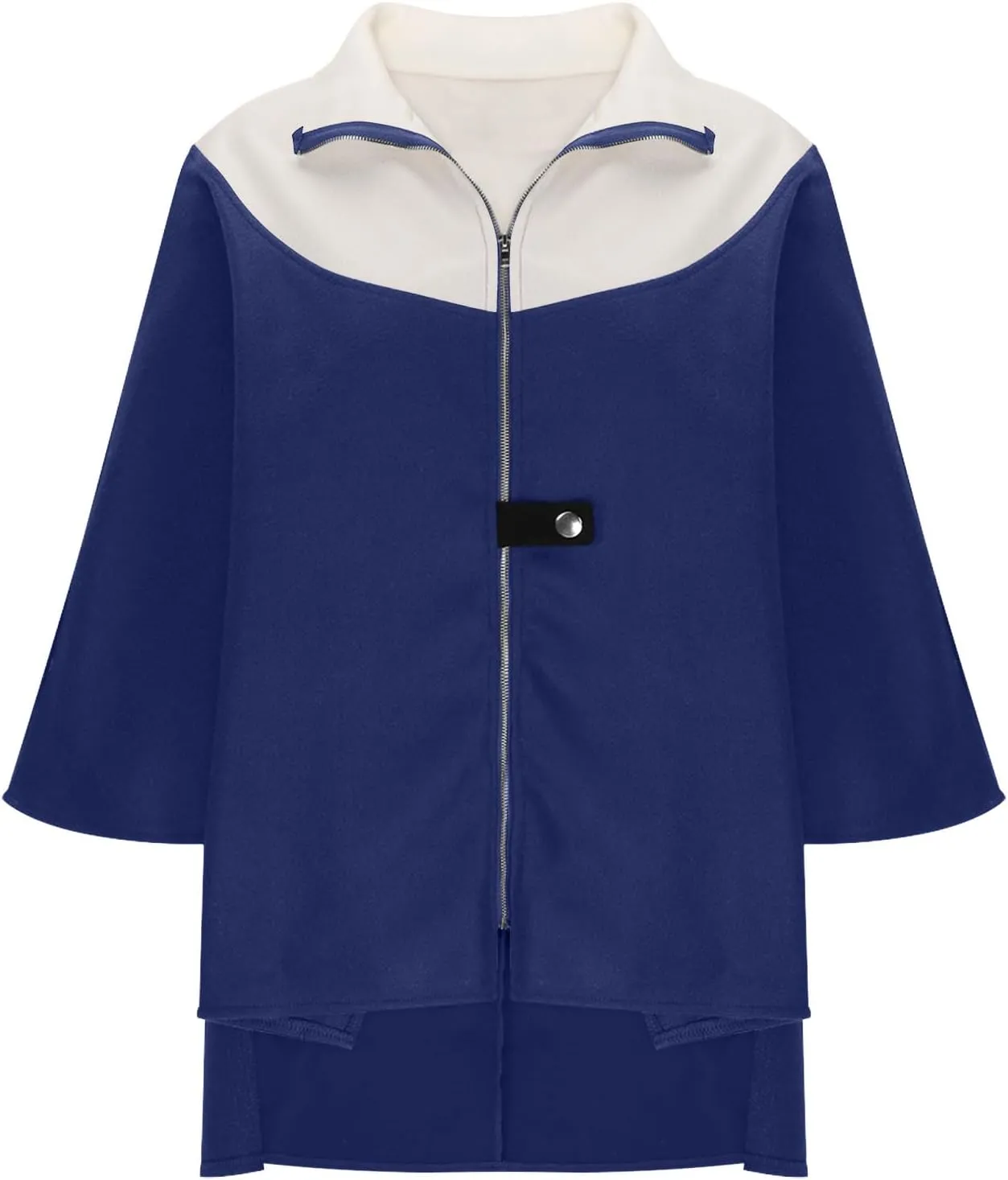 Womens Plus Size Peacoat Jacket Wool Blend Jacket Stand Collar Zip Up Jacket Loose Coat Batwing Long Sleeve Cardigan