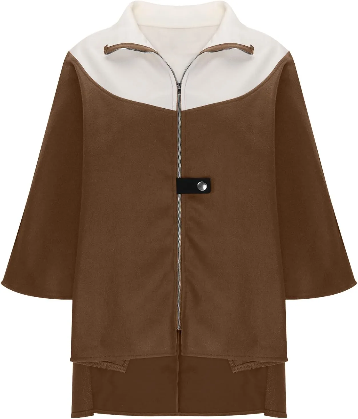 Womens Plus Size Peacoat Jacket Wool Blend Jacket Stand Collar Zip Up Jacket Loose Coat Batwing Long Sleeve Cardigan