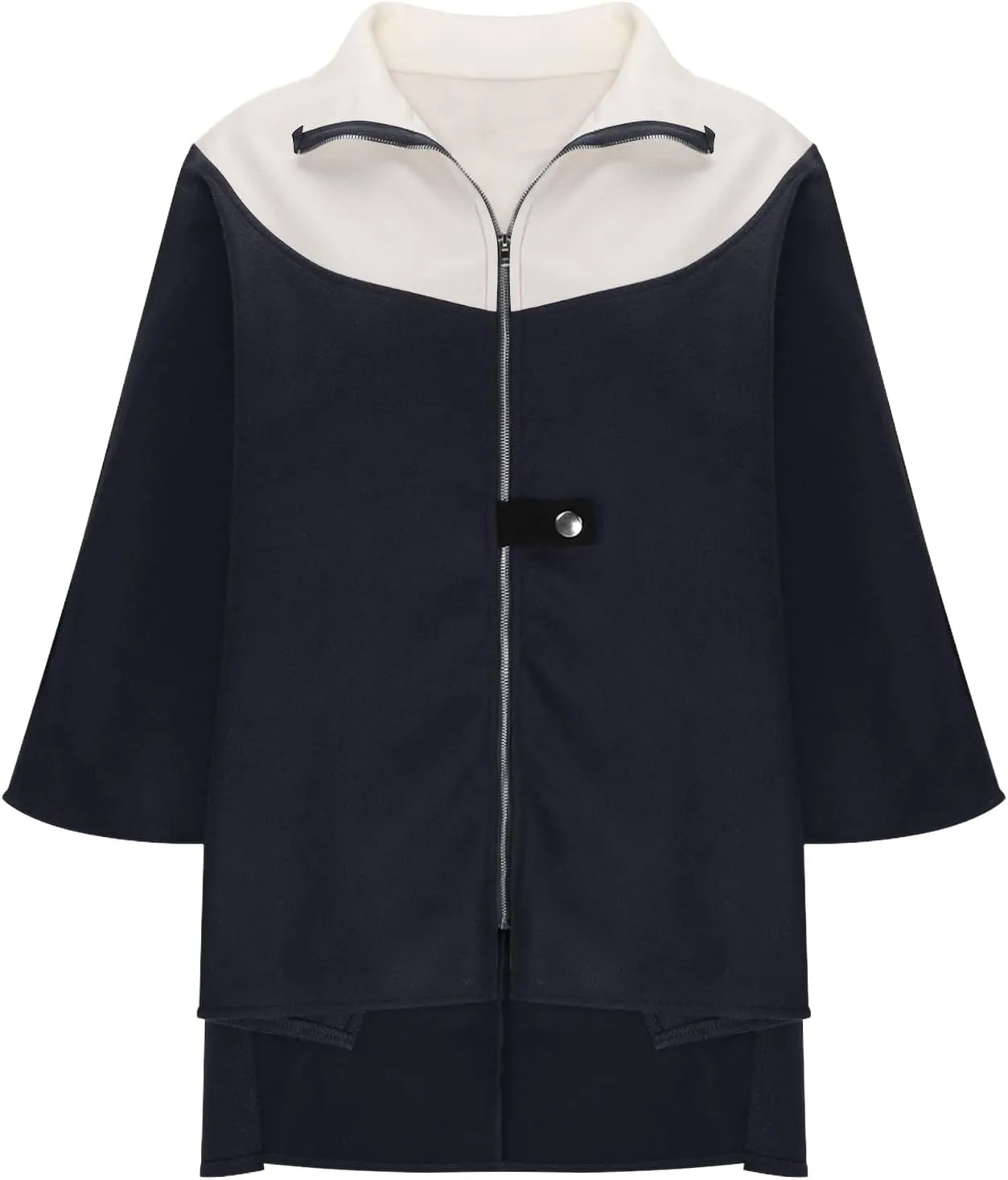 Womens Plus Size Peacoat Jacket Wool Blend Jacket Stand Collar Zip Up Jacket Loose Coat Batwing Long Sleeve Cardigan