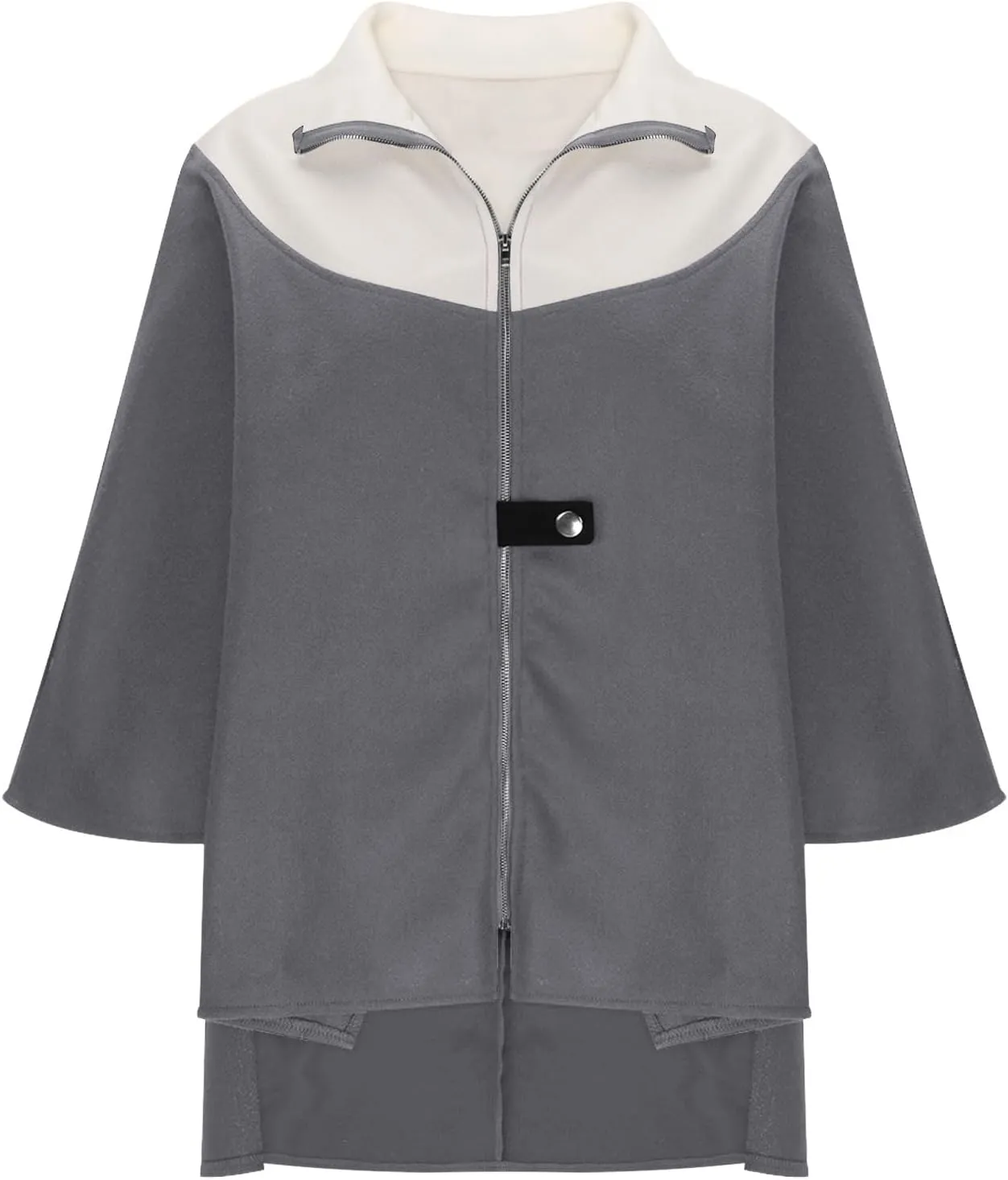 Womens Plus Size Peacoat Jacket Wool Blend Jacket Stand Collar Zip Up Jacket Loose Coat Batwing Long Sleeve Cardigan