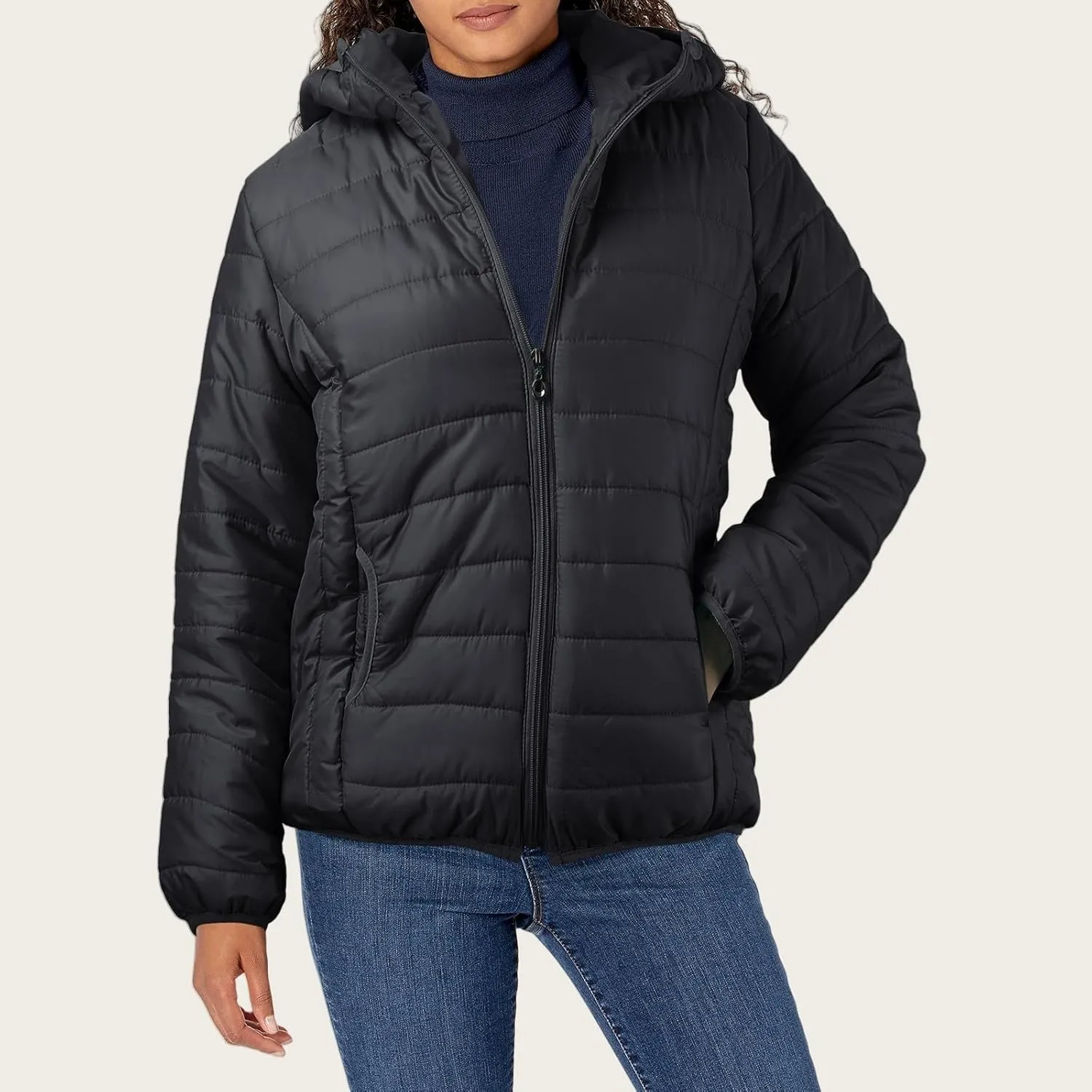 Women's Puffer Jacket Lightweight Slim Fit Short Down Jacket Casual Zip Up Outwear Hooded Warm Puffy Coats with Pocket