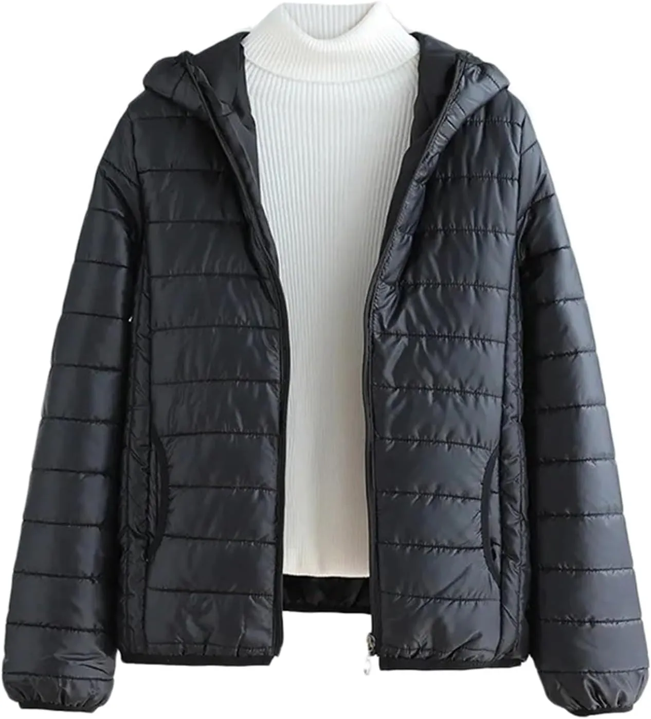 Women's Puffer Jacket Lightweight Slim Fit Short Down Jacket Casual Zip Up Outwear Hooded Warm Puffy Coats with Pocket