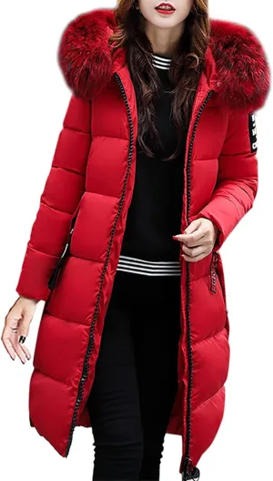 Womens Puffer Jacket Packable Down Coat Button Padded Quilted Outwear With Faux Fur Hood Thicken Fleece Lined Jackets