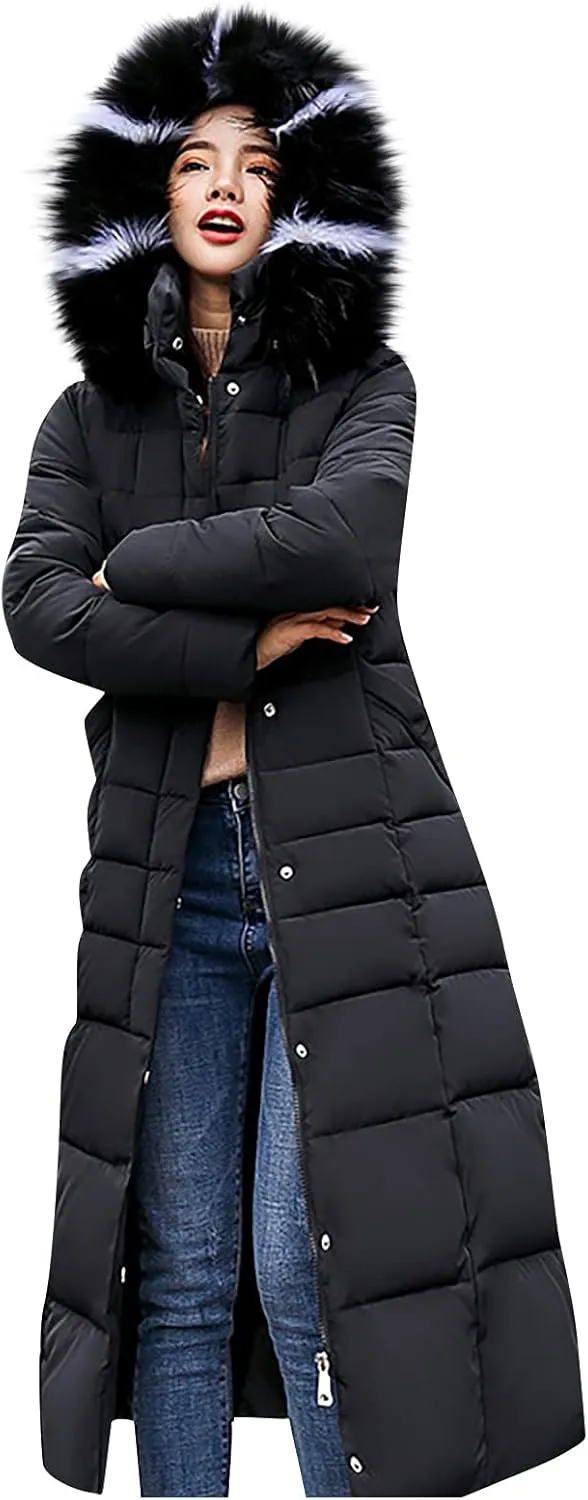 Women's Puffer Jacket Winter Windproof Warm Down Coats Waterproof Thicken Puffer Jackets With Faux Fur Removable Hood
