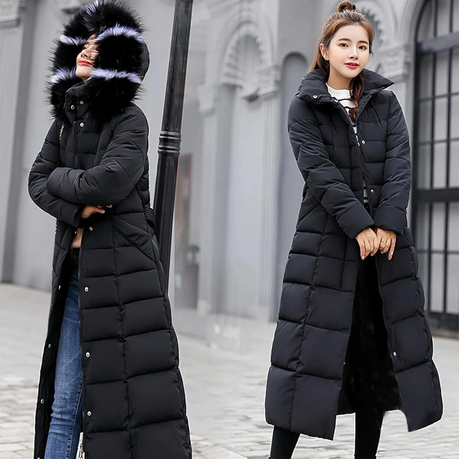Women's Puffer Jacket Winter Windproof Warm Down Coats Waterproof Thicken Puffer Jackets With Faux Fur Removable Hood