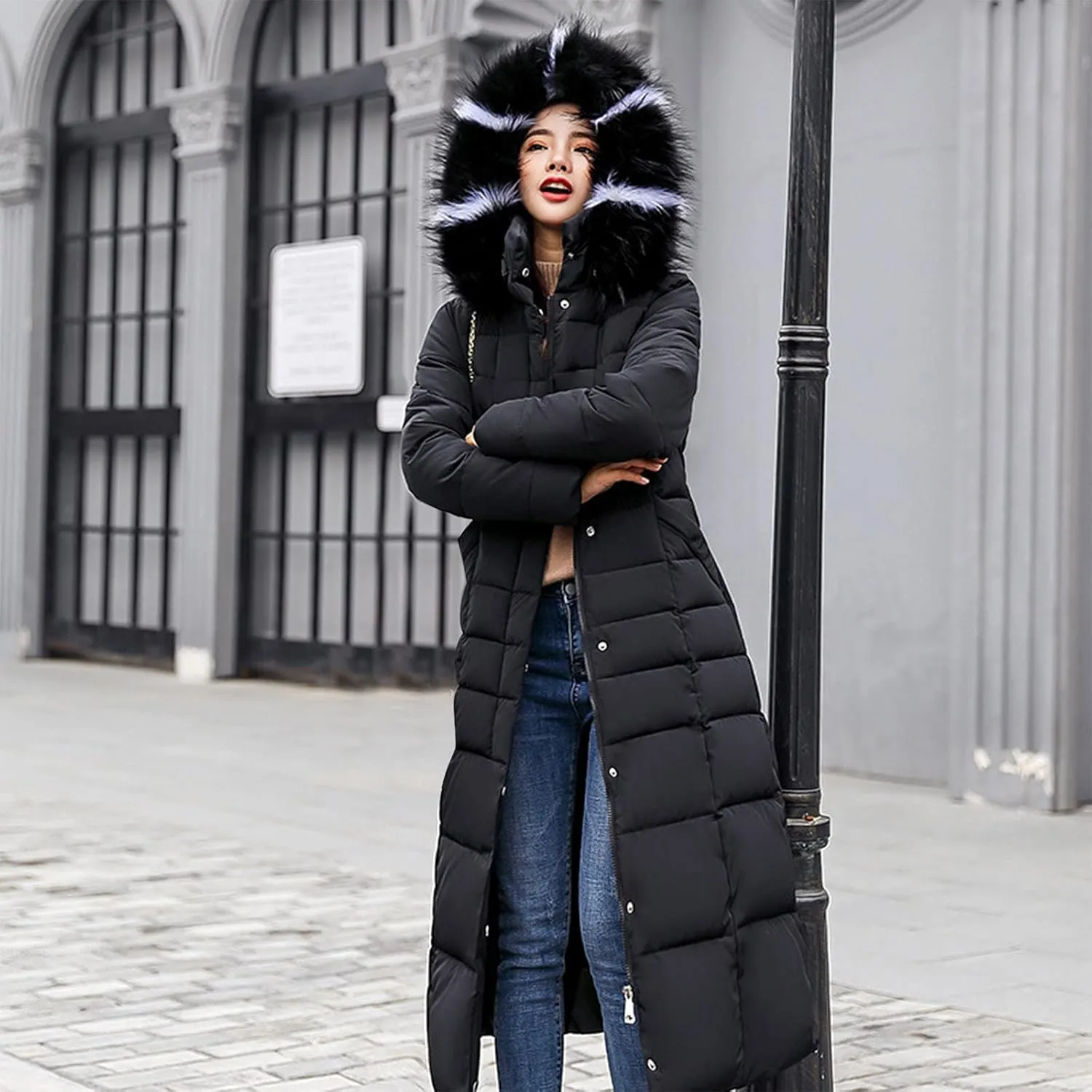 Women's Puffer Jacket Winter Windproof Warm Down Coats Waterproof Thicken Puffer Jackets With Faux Fur Removable Hood