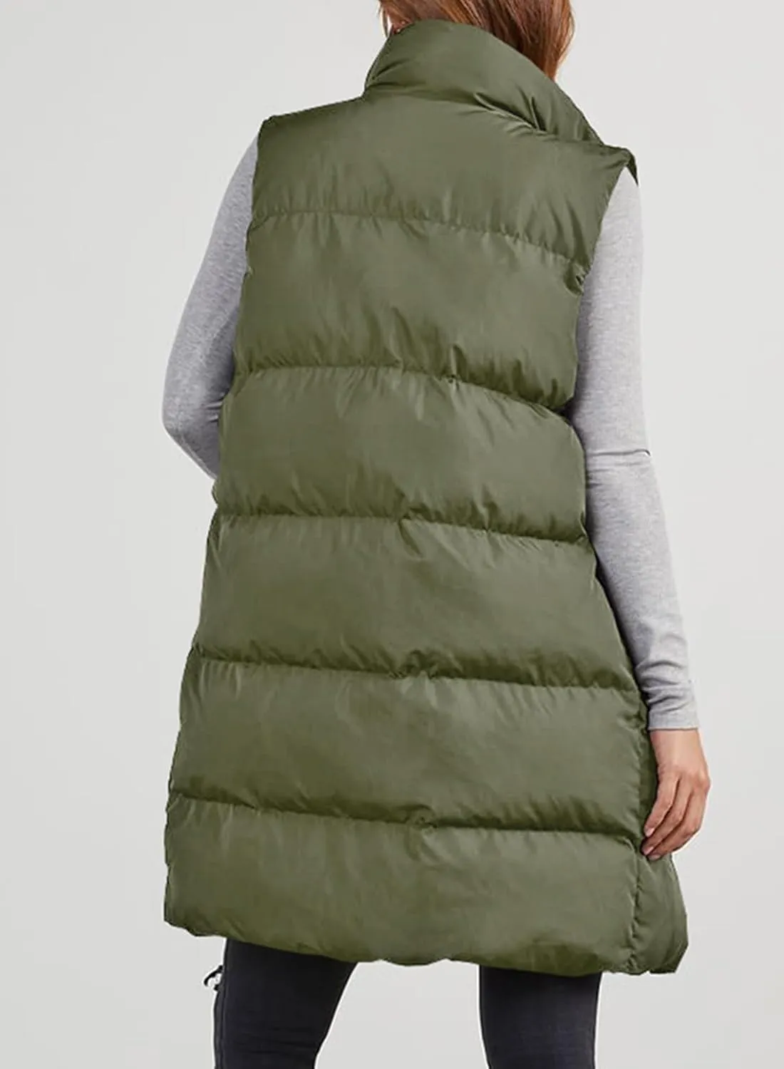 Womens Puffer Vest Casual Hooded Sleeveless Zip Up Long Jacket Lightweight Quilted Jackets Down Coat Winter Clothes