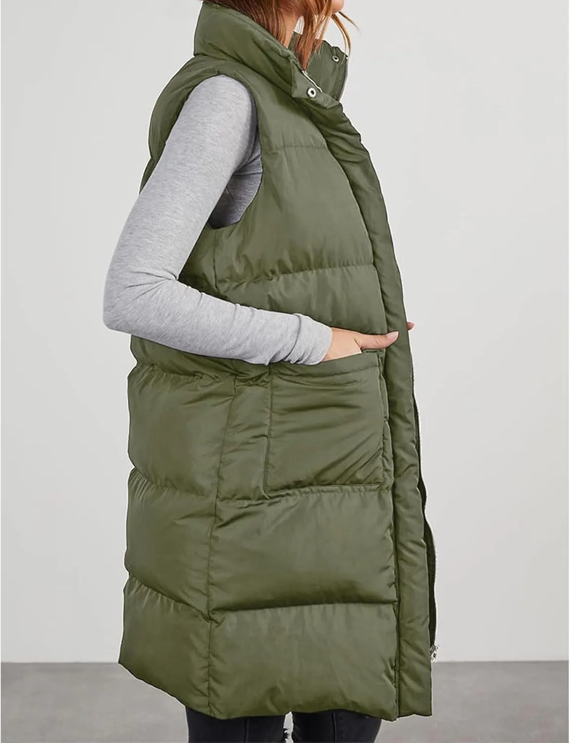 Womens Puffer Vest Casual Hooded Sleeveless Zip Up Long Jacket Lightweight Quilted Jackets Down Coat Winter Clothes
