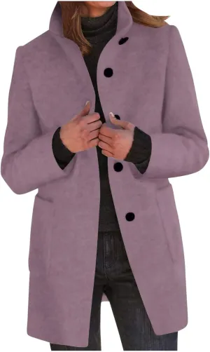 Womens Single-Breasted Wool Coats Casual Lapel Collared Oversized Trench Coat Soft Warm Winter Pea Coat Outwear