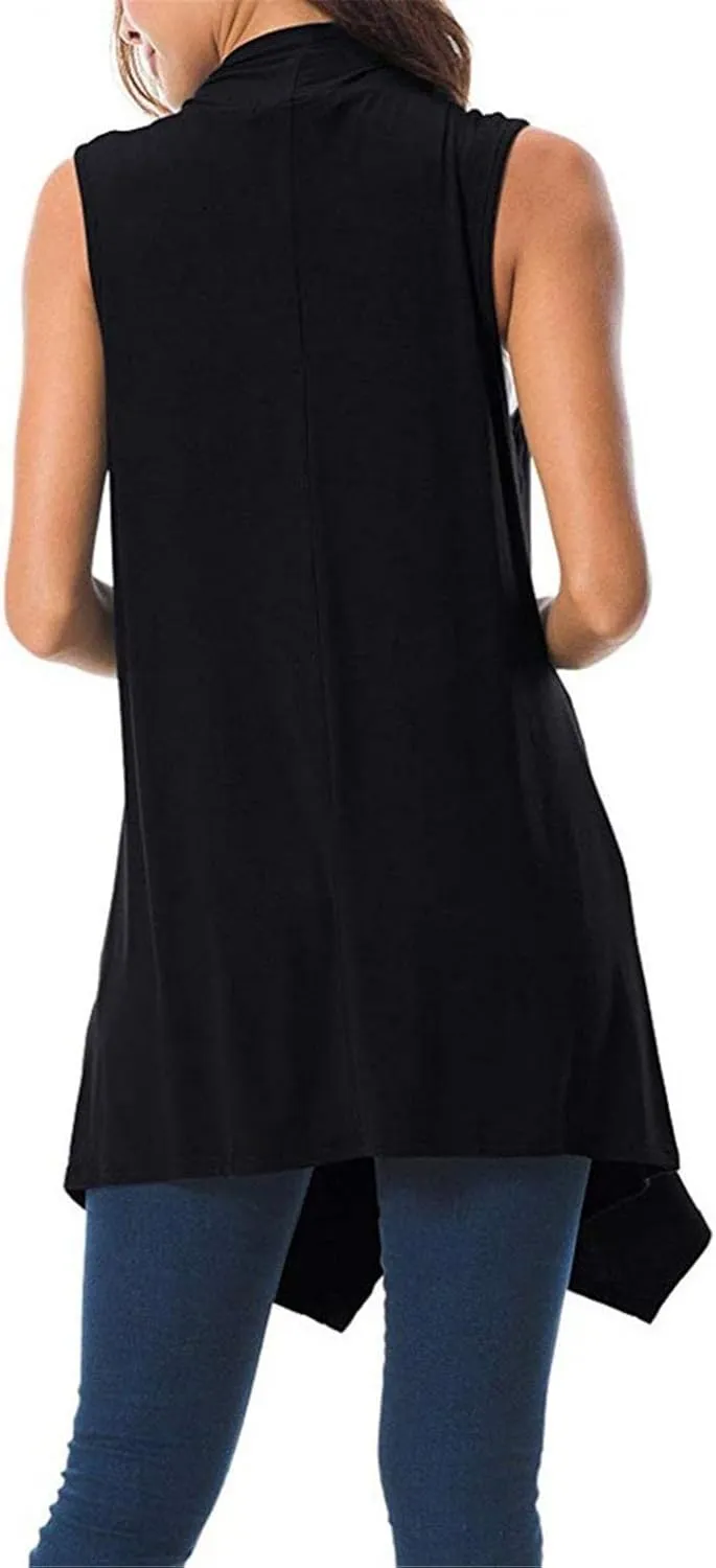 Women's Sleeveless Lightweight Draped Cardigan Vest Asymmetric Hem Open Front Coat Outerwear