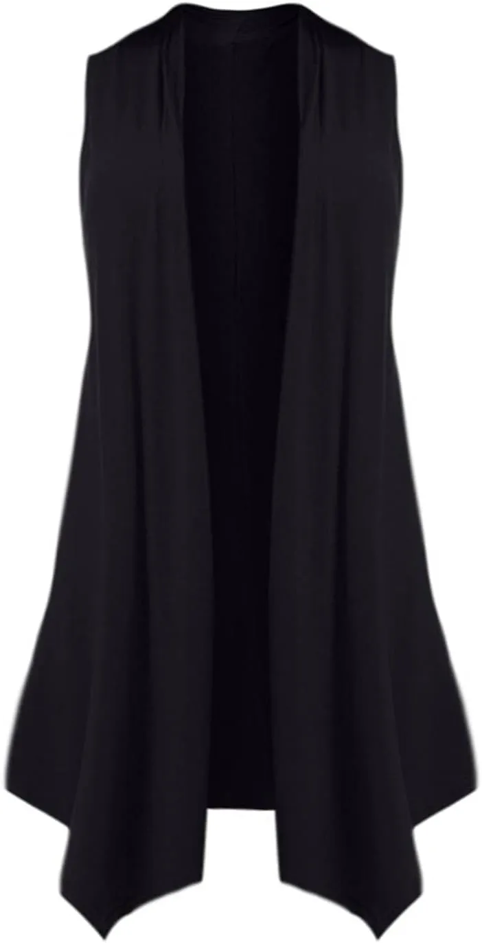 Women's Sleeveless Lightweight Draped Cardigan Vest Asymmetric Hem Open Front Coat Outerwear