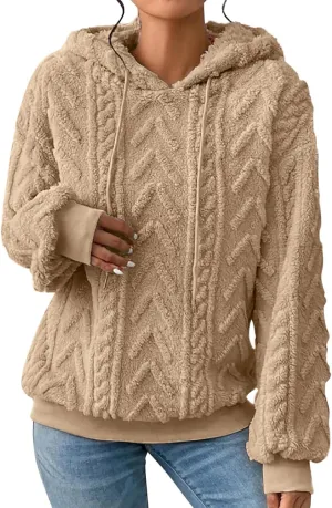 Women’s Slub Knit Full-Zip Hoodie Women's Solid Plush Spliced Women's New Long Sleeve Pullover Fall Outfits with