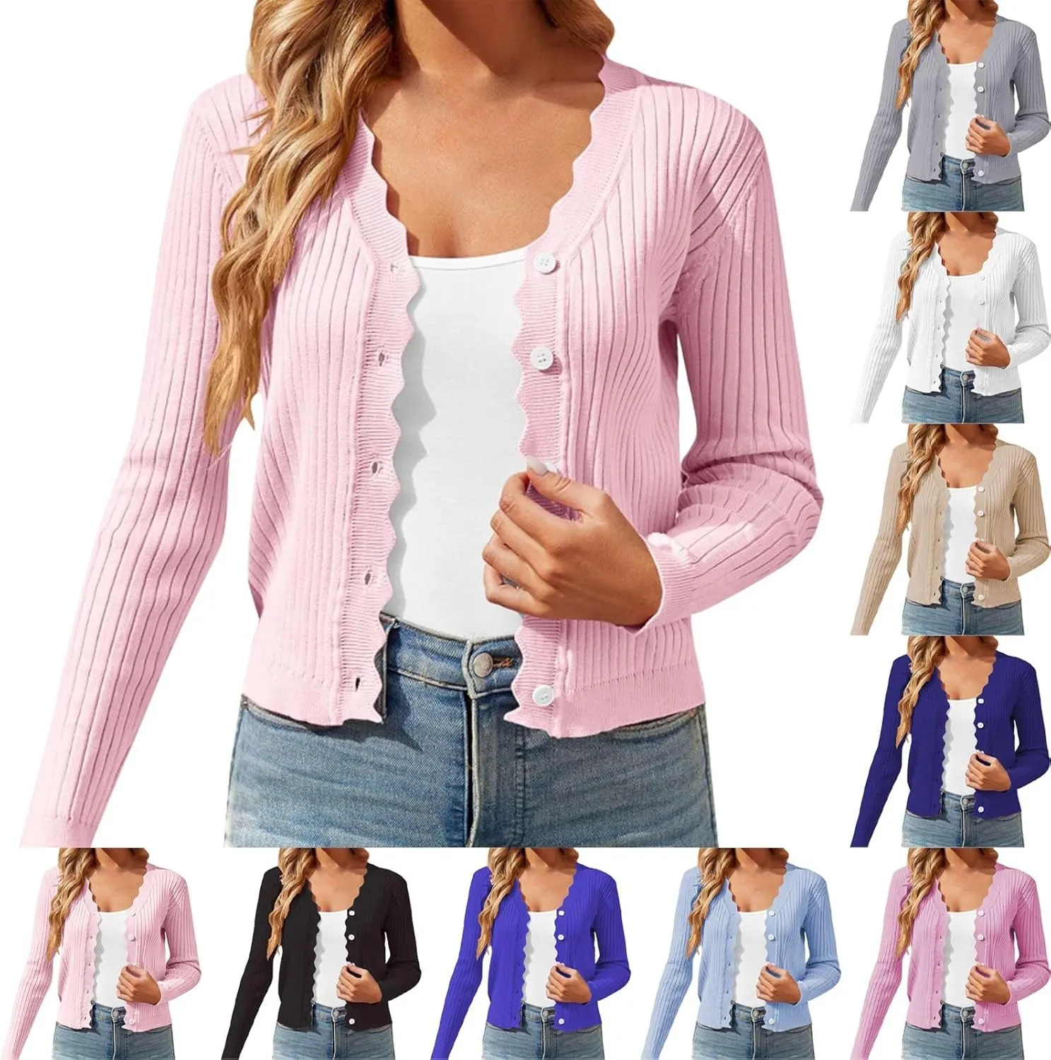 Women's Soft Long Sleeve Floral Knit Cardigans Sweater Jacket Top Design Short Womens 2024 Autumn Lightweight