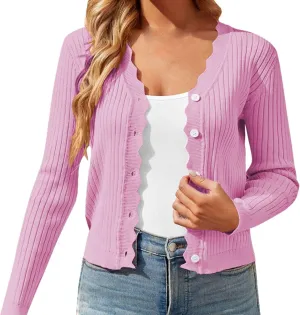 Women's Soft Long Sleeve Floral Knit Cardigans Sweater Jacket Top Design Short Womens 2024 Autumn Lightweight