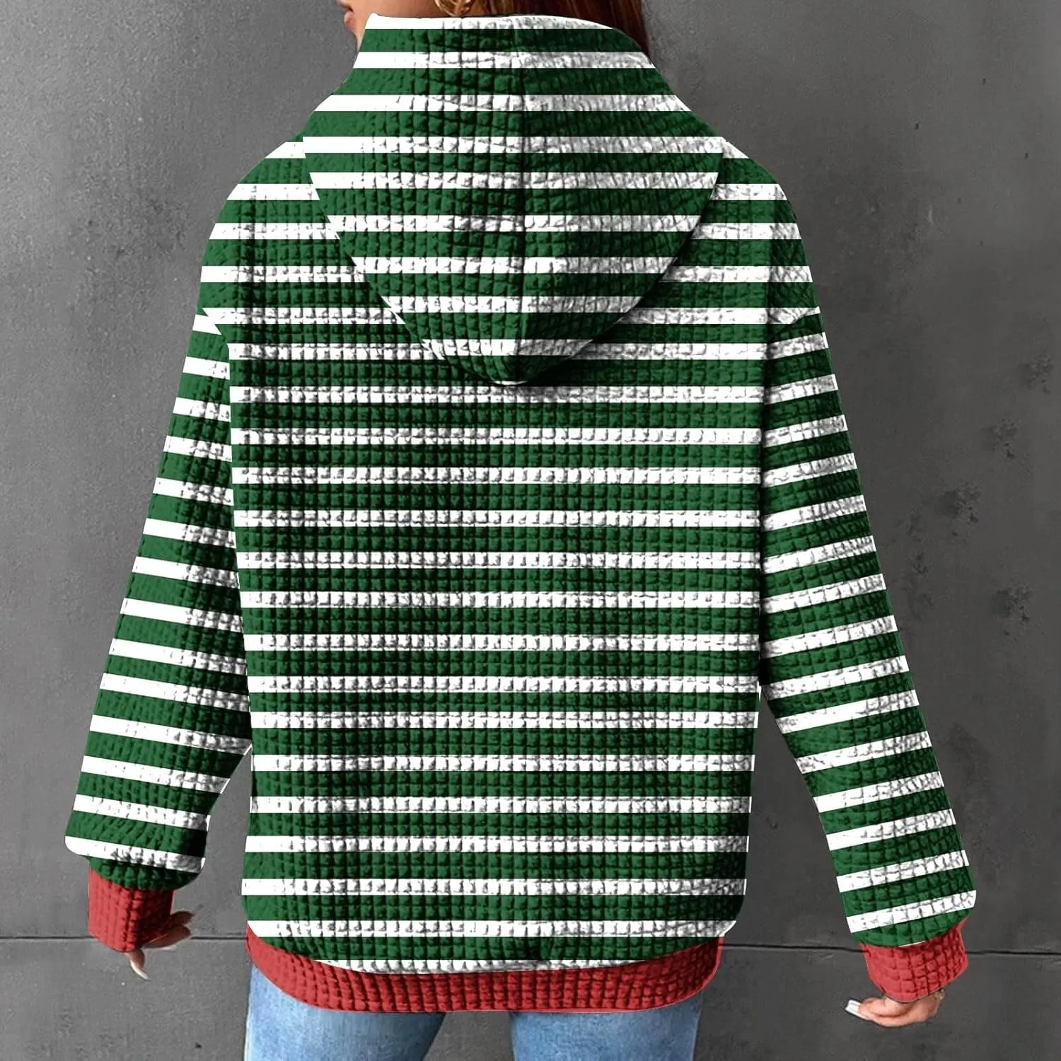 Womens Striped Hoodies Drawstring Fall Fashion Long Sleeve Sweatshirts Color Block Loose Pullover Tops with Pockets