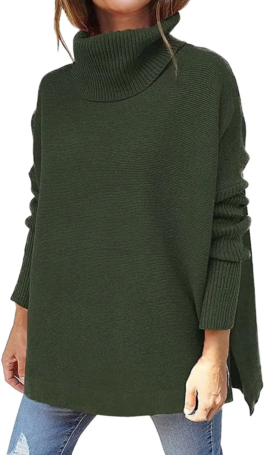 Women's Sweaters Turtleneck Batwing Sleeve Loose Oversized Sweaters Chunky Knitted Pullover Streetwear Western Adult