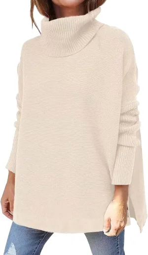 Women's Sweaters Turtleneck Batwing Sleeve Loose Oversized Sweaters Chunky Knitted Pullover Streetwear Western Adult