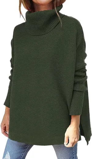 Women's Sweaters Turtleneck Batwing Sleeve Loose Oversized Sweaters Chunky Knitted Pullover Streetwear Western Adult