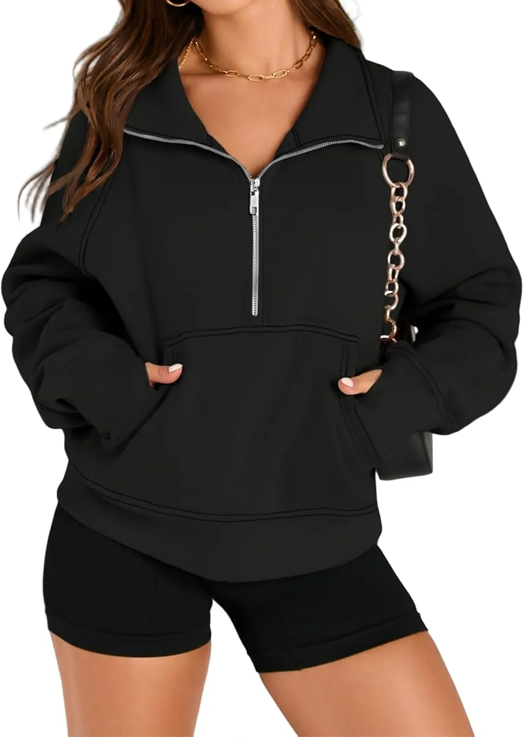 Womens Sweatshirt Half Zip Pullover Fleece Hoodie Quarter Zipper Cropped Sweatshirt Fall Outfits Clothes Thumb Hole