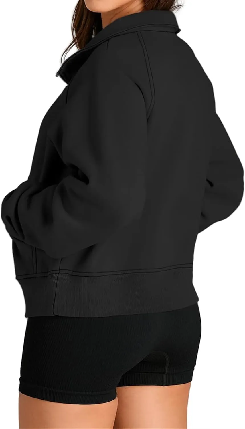 Womens Sweatshirt Half Zip Pullover Fleece Hoodie Quarter Zipper Cropped Sweatshirt Fall Outfits Clothes Thumb Hole