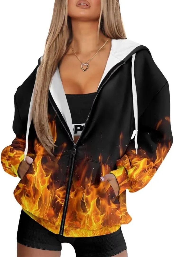 Womens Sweatshirt Zip Up Graphic Hoodies Jacket Lightweight Pullover Hoodie Top Soft Comfy Fall Winter Outfit
