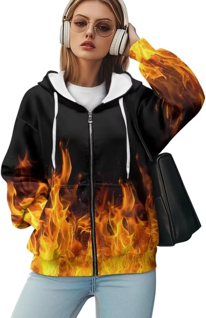 Womens Sweatshirt Zip Up Graphic Hoodies Jacket Lightweight Pullover Hoodie Top Soft Comfy Fall Winter Outfit