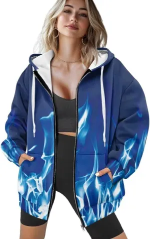 Womens Sweatshirt Zip Up Graphic Hoodies Jacket Lightweight Pullover Hoodie Top Soft Comfy Fall Winter Outfit