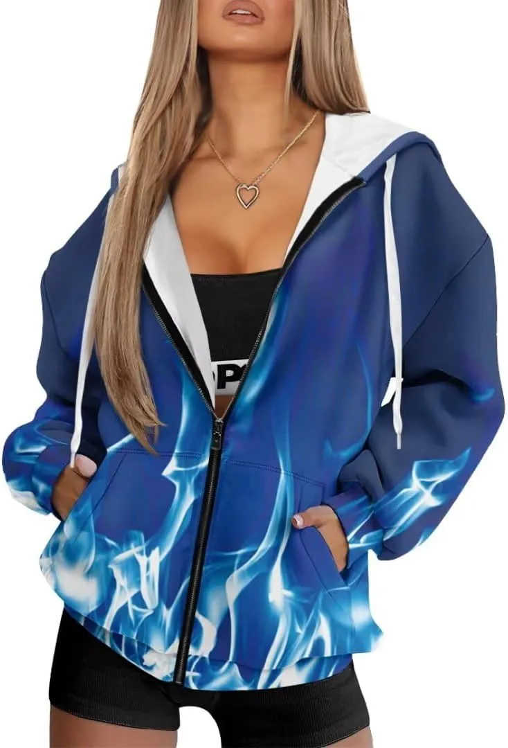 Womens Sweatshirt Zip Up Graphic Hoodies Jacket Lightweight Pullover Hoodie Top Soft Comfy Fall Winter Outfit