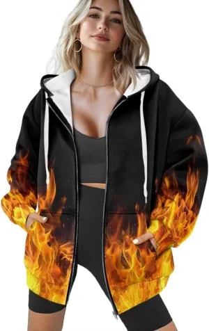 Womens Sweatshirt Zip Up Graphic Hoodies Jacket Lightweight Pullover Hoodie Top Soft Comfy Fall Winter Outfit
