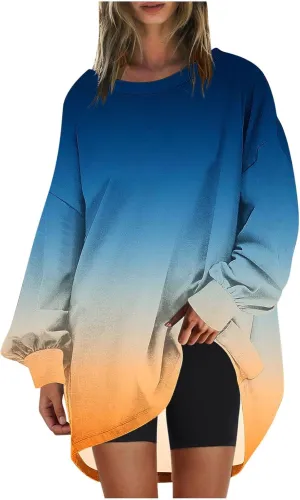 Womens Tie Dye Sweatshirt Oversized Casual Long Sleeve Crewneck Pullover Shirts 2024 Fashion off The Shoulder Sweater
