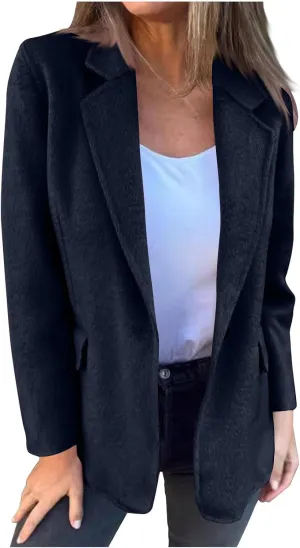Womens Trench Coat Business Casual Blazers Notch Lapel Pea Coat Plus Size Wool Blend Coats Trendy Work Office Jackets