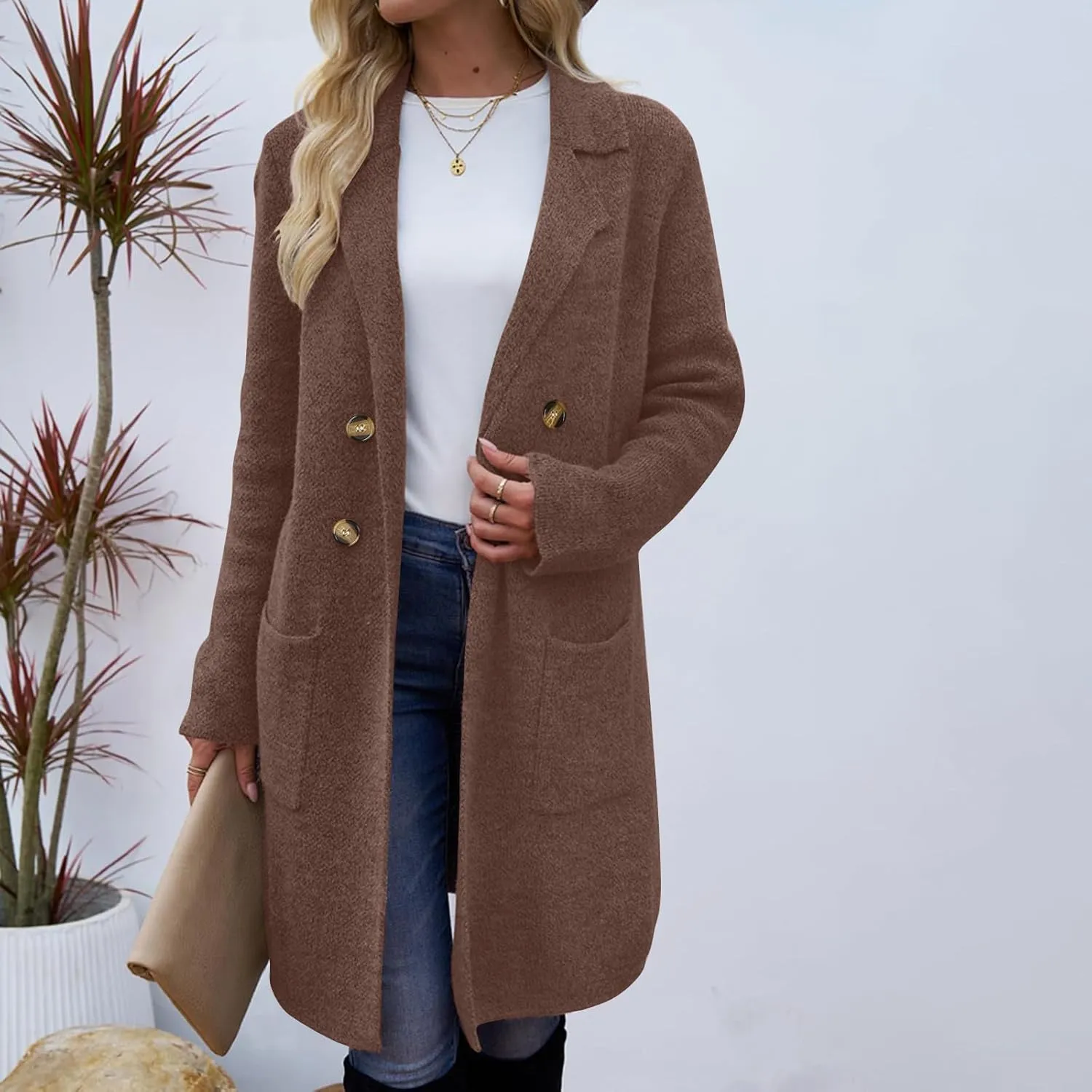 Womens Trench Coat Double Breasted Peacoat Notch Lapel Jacket Wool Blend Long Coat Dressy Casual Jackets Winter Coat